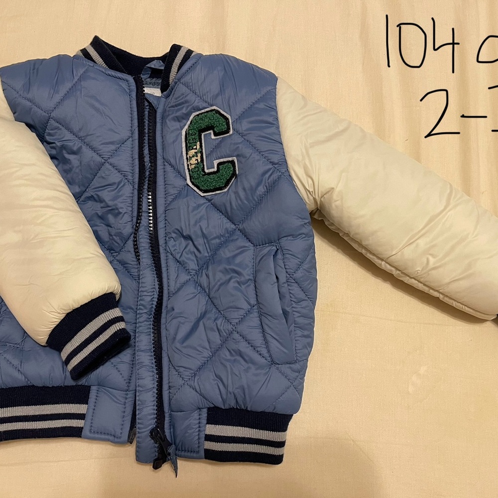 Blue and Cream Quilted Bomber Jacket